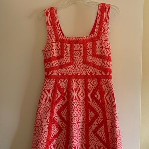 Maeve Geometric Red and White Mini Dress